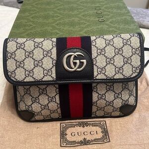 Authentic Gucci Blue GG Logo Belted Bag